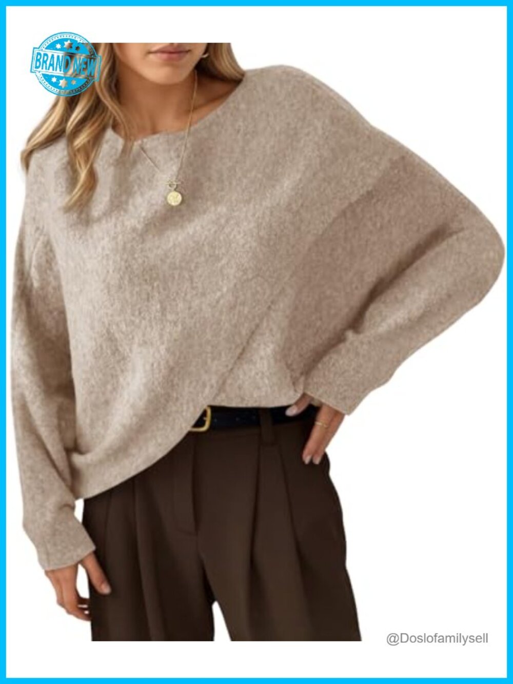 Oversized Batwing Poncho Sweater Long Sleeve Crew Neck Slouchy Knit Pullover